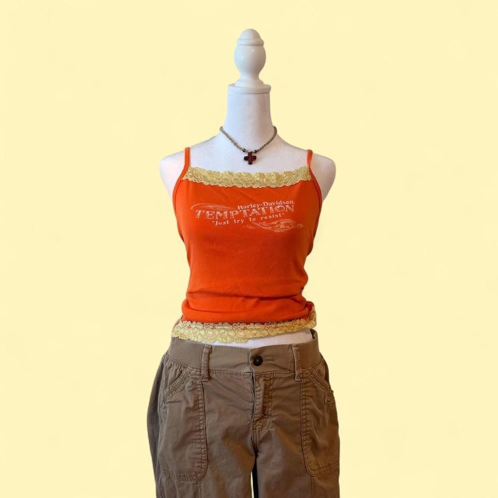 Harley-Davidson Orange Lace Trim Crop Tank